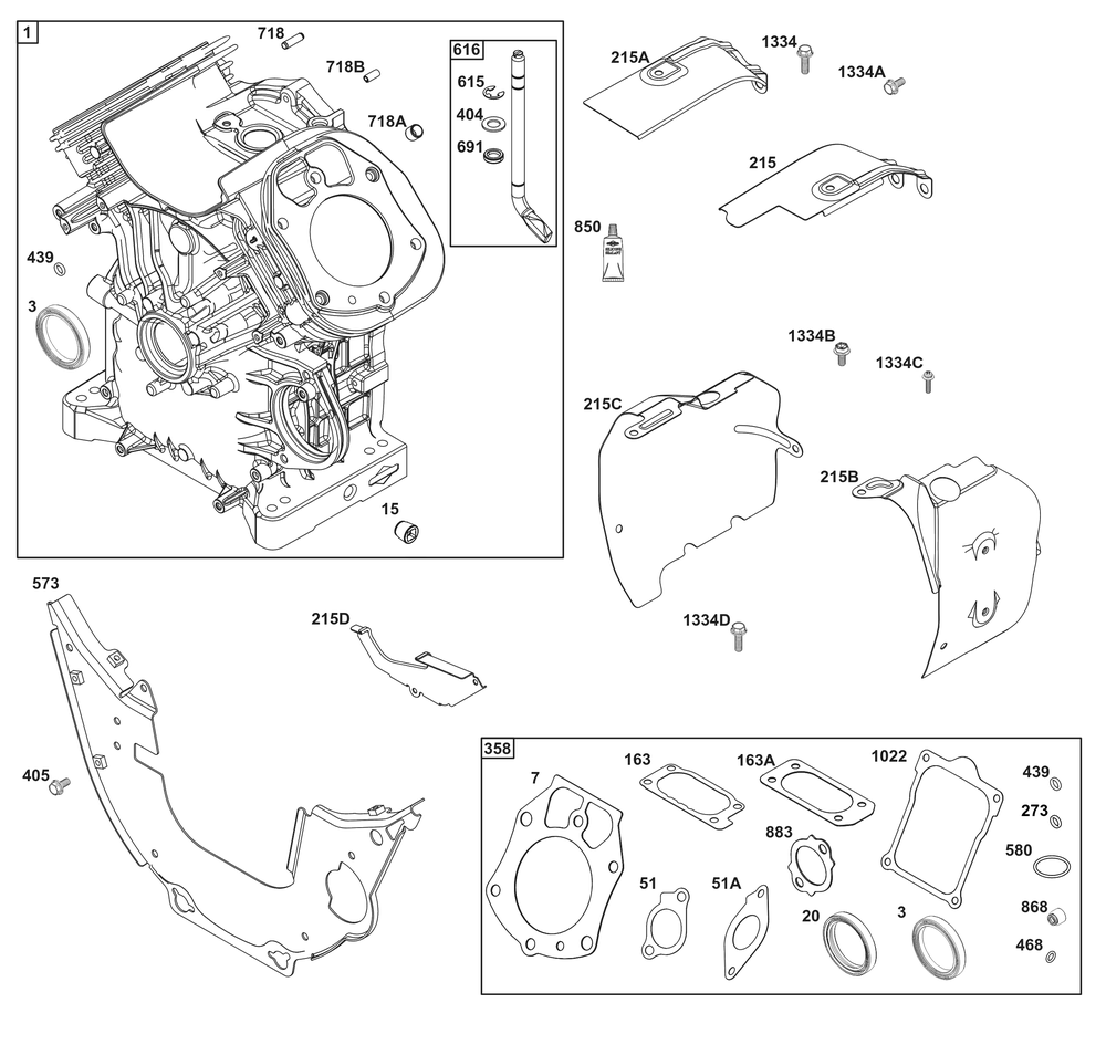 Cylinder Group Diagram and Parts List for 61E377-0149-J1 400000 - 699999 Briggs and Stratton Engine